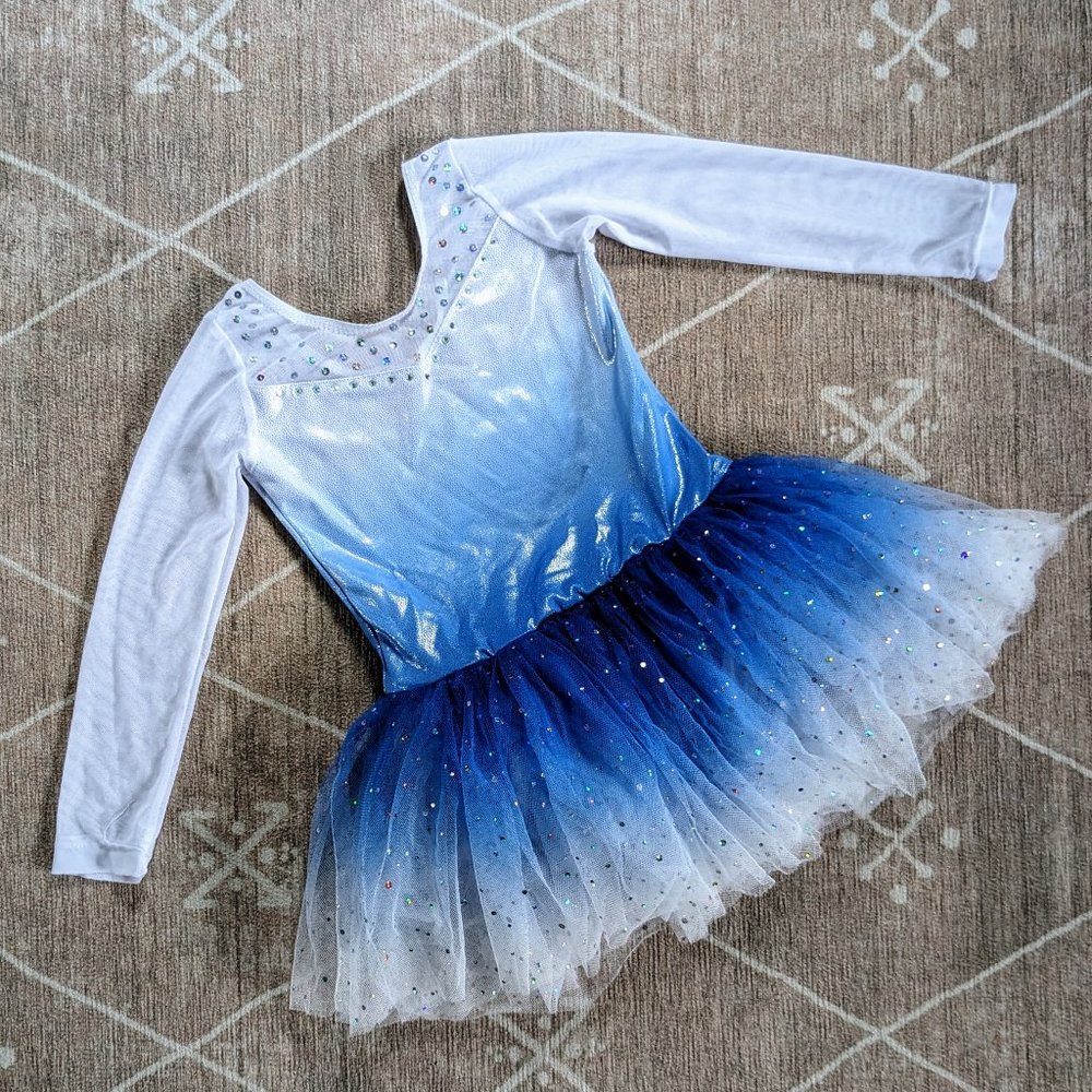 4-5T Girls Long Sleeve Shiny Ballet Leotard with Tulle Skirt